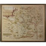 JOHANNES NORDEN ANTIQUE HAND COLOURED MAP OF HERTFORDIAE (HERTFORDSHIRE), 11” x 13 ¾” (28cm x 34.