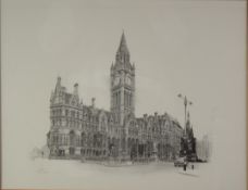 MARC GRIMSHAW THREE ARTIST SIGNED LIMITED PRINTS FROM PENCIL DRAWINGS Manchester Town Hall (291/350)