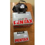 A PENTAX ME SUPER CAMERA, WITH CASE. TOGETHER WITH A PENTAX AF2005 FLASH, SMC PENTAX -M 28MM F2.8