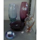 THREE CAITHNESS FLOWER VASES, CAITHNESS PAPERWEIGHT AND A GLASS BOWL (5)