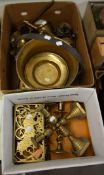 COLLECTION OF BRASSWARES TO INCLUDE; BRASS PRESERVE PAN, WICK TRIMMER TRAYS, TRIVETS,