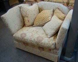 KNOLL STYLE DROP-END LOVE SEAT WITH MATCHING CUSHIONS (VERY FADED)