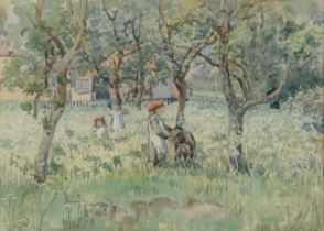 TOM SIMPSON (19th/20th century) Watercolour Figural landscape 'Kids at Play' Signed and dated '02