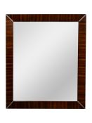 STYLISH MODERN TOLA WOOD BEVEL EDGED WALL MIRROR, with chamfered frame, 52” x 44” (132cm x 111.8cm),