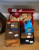 MAH JONG SET AND A SET OF WOODEN STAUNTON PATTERN CHESS PIECES, IN SLIDE-TOP BOX ETC….