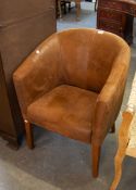 BROWN LEATHER TUB CHAIR