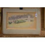 WILLIAM RIDING SKETCH CHURCH SCENE MOUNTED NOT FRAMED 7" X 12 3/4" (17.8cm x 32.4cm)