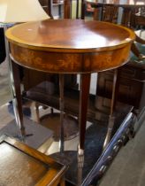 EDWARD VII STYLE DRUM TABLE WITH FOUR TAPERING LEGS TO SPADE FEET