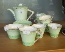 1930's GLADSTONE CHINA SIXTEEN PIECE COFFEE SET, the conical shape cups with triangular handles, C/