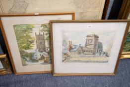 HARRY SAUNDERS, B.W.S. TWO WATERCOLOUR DRAWINGS 'MOBBERLEY CHURCH', 12" X 15 1/2" (30.5cm x 40cm)