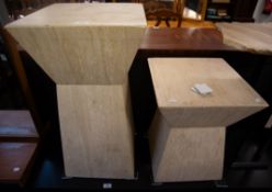 TWO MODERN GRADUATED MARBLE SQUARE TOPPED COFFEE TABLES
