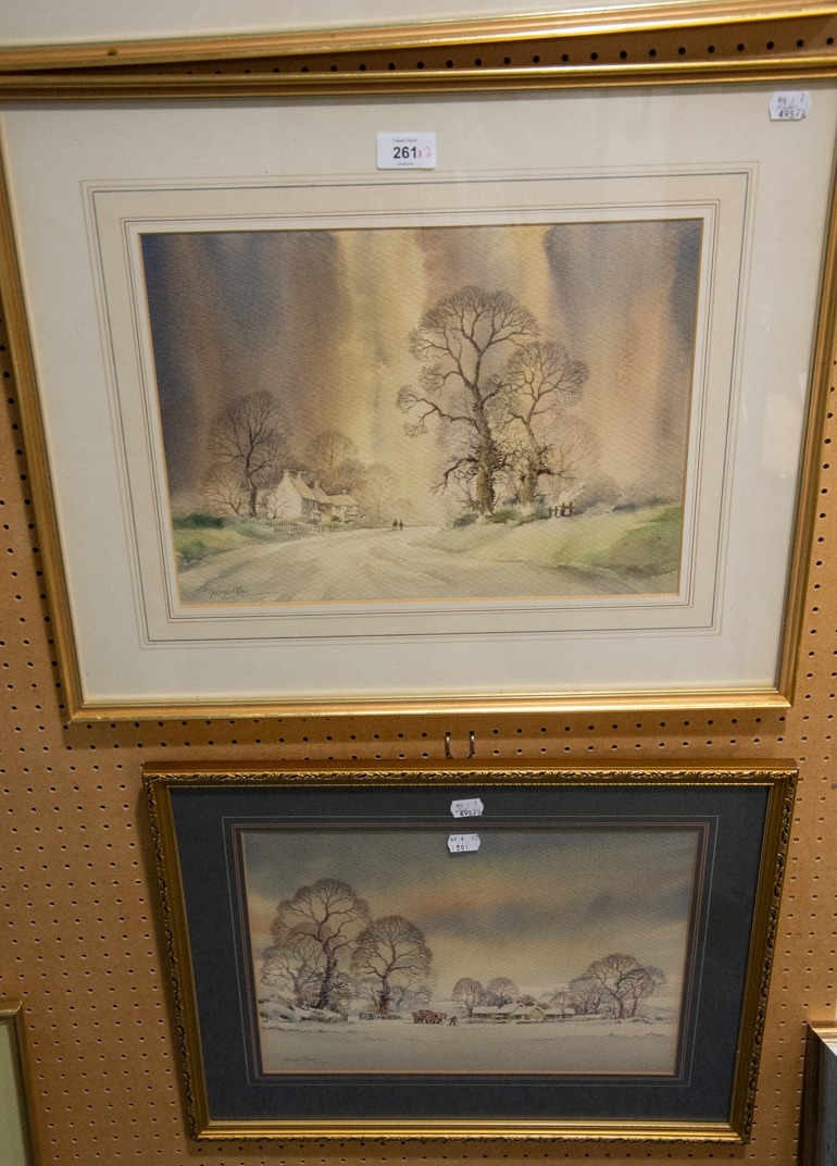 GEORGE ALLEN TWO SIGNED WATERCOLOURS Country landscapes in winter 11” x14 ¾” (28cm x 37.5cm) and