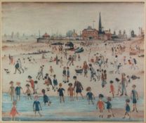 AFTER L S LOWRY UNSIGNED COLOUR PRINT ‘At the Seaside’ 20” x 24” (51cm x 61cm)