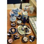 SELECTION OF POST-WAR DECORATIVE LIMOGES MINIATURE CHINA PIECES, MAINLY DARK BLUE AND GILT AND A