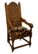 VICTORIAN CARVED OAK WAINSCOT ARMCHAIR, commissioned to commemorate Queen Victoria's Golden Jubilee,