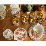 JAPANESE PORCELAIN COFFEE SERVICE OF 15 PIECES WITH RED AND GILT DRAGON DECORATION AND A JAPANESE '