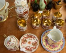 JAPANESE PORCELAIN COFFEE SERVICE OF 15 PIECES WITH RED AND GILT DRAGON DECORATION AND A JAPANESE '