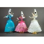 SET OF THREE MURANO COLOURED AND AVENTURINE GLASS MODELS OF DANCING FEMALE FIGURES, each modelled in