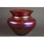 JOHN DITCHFIELD (GLASFORM) iridescent CANE inlaid and streaked PINK GLASS BOWL, signed and