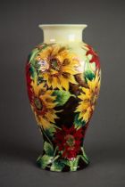 MODERN 'OLD TUPTON WARE' INVERTED BALUSTER SHAPE VASE, TUBE LINED and colourfully enamelled with