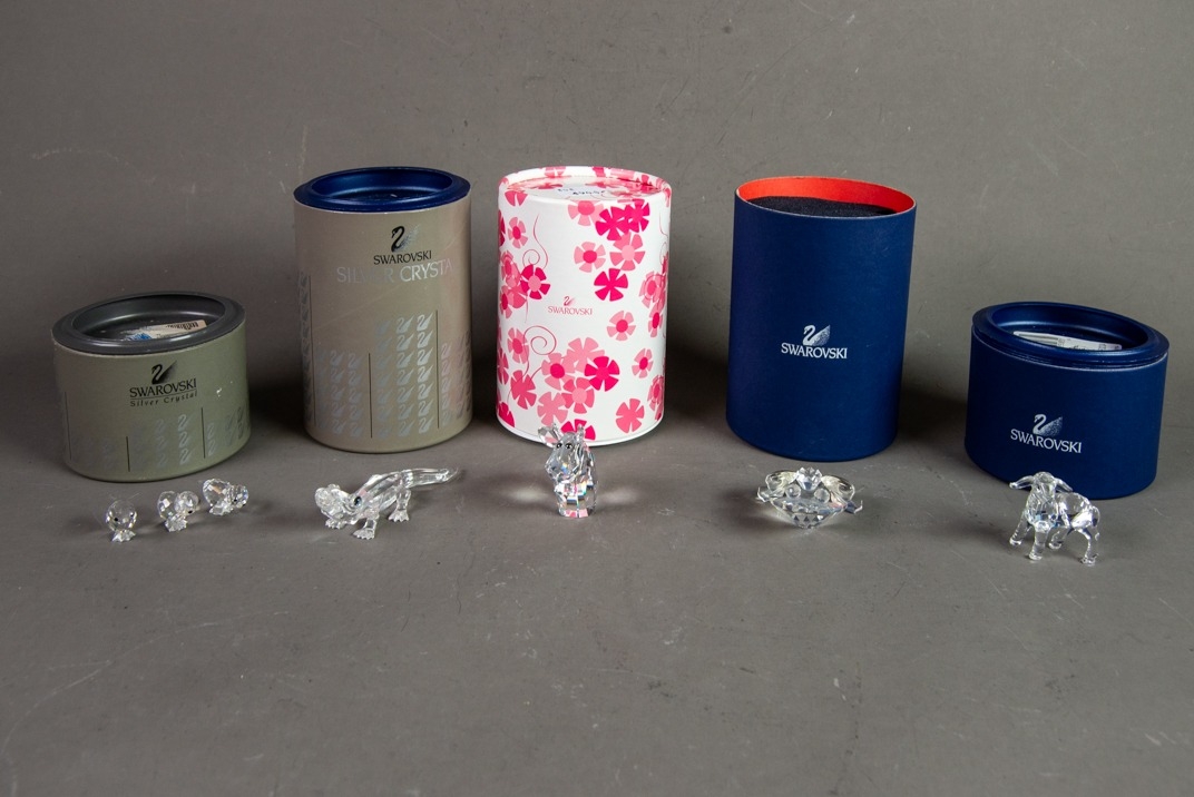 SEVEN BOXED SWAROVSKI SMALL GLASS MODELS OF ANIMALS, comprising: LOVLOTS LAND ‘MISSY MOO’, BABY