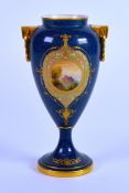 EARLY TWENTIETH CENTURY ROYAL WORCESTER HAND PAINTED POWDER BLUE PORCELAIN TWO HANLDED PEDESTAL