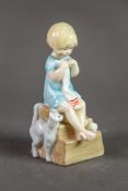 ROYAL WORCESTER CHINA FIGURE Katie, modelled by FG Doughty, young girl knitting with a cat at her