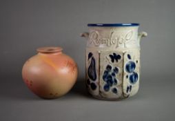 TWO PIECES OF SCHEURICH, GERMANY POTTERY, comprising: VASE, of swollen form, decorated in colours