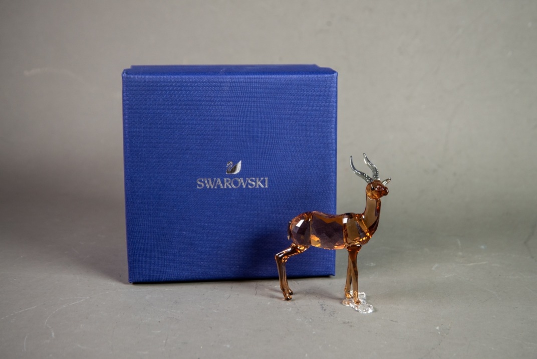 BOXED SVAROWSKI COLOURED AND CLEAR GLASS MODEL OF A GAZELLE, (5301551), with certificate, 4” (10. - Image 2 of 5