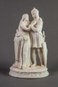 LATE 19TH CENTURY PARIAN FIGURE DEPICTING KING ARTHUR AND GUINEVERE standing embracing each other,