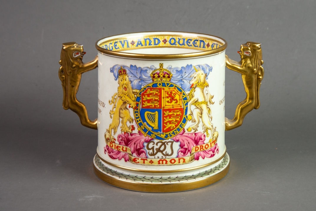 PARAGON CHINA GEORGE VI ROYAL COMMEMORTIVE LIMITED EDITION TWO HANDLED CHINA LARGE LOVING CUP, 1937,