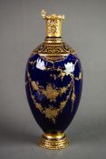 FINE QUALITY LATE VICTORIAN ROYAL CROWN DERBY PORCELAIN TALL OVIFORM VASE, RICHLY GILDED WITH FLORAL