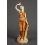 LATE VICTORIAN ROYAL WORCESTER PORCELAIN JAMES HADLEY STYLE FEMALE FIGURE holding aloft a BIRD in