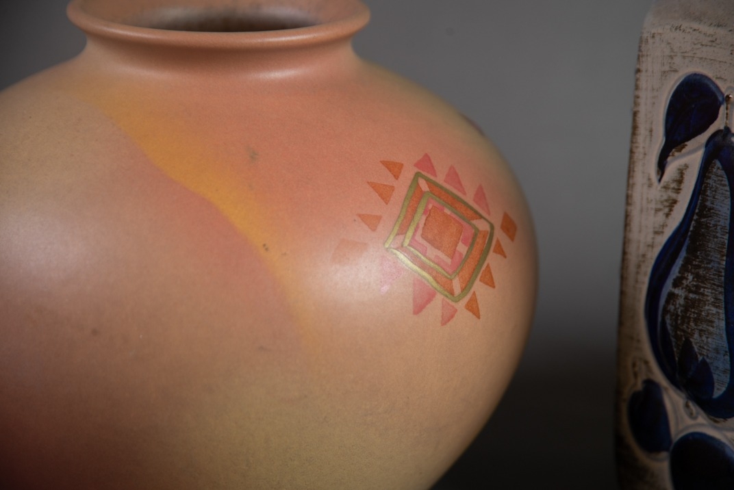 TWO PIECES OF SCHEURICH, GERMANY POTTERY, comprising: VASE, of swollen form, decorated in colours - Image 2 of 3