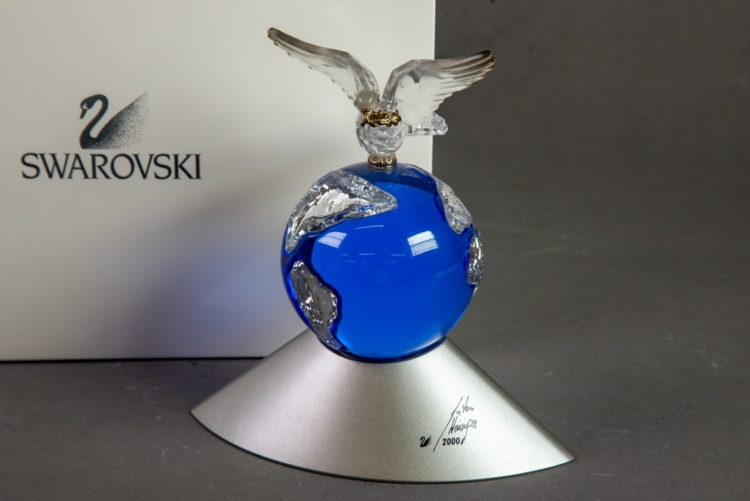 BOXED SWAROVSKI ‘CRYSTAL PLANET VISION 2000’ GLASS AND METAL SCULPTURE, with certificate, ¾” ( - Image 2 of 2