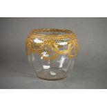 CONTINENTAL GLASS OVULAR BOWL with raised gilt ribbon bow and foliate festoon decoration, 6 1/2in (