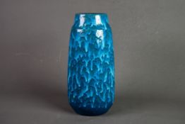 PROBABLY SCHEURICH, WEST GERMAN POTTERY VASE, drizzle glazed in blue, 10” (25.4cm), moulded mark and
