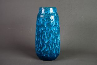 PROBABLY SCHEURICH, WEST GERMAN POTTERY VASE, drizzle glazed in blue, 10” (25.4cm), moulded mark and