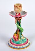 ROYAL WORCESTER STYLE PORCELAIN CANDLESTICK, painted in colours and gilt modelled as a fish
