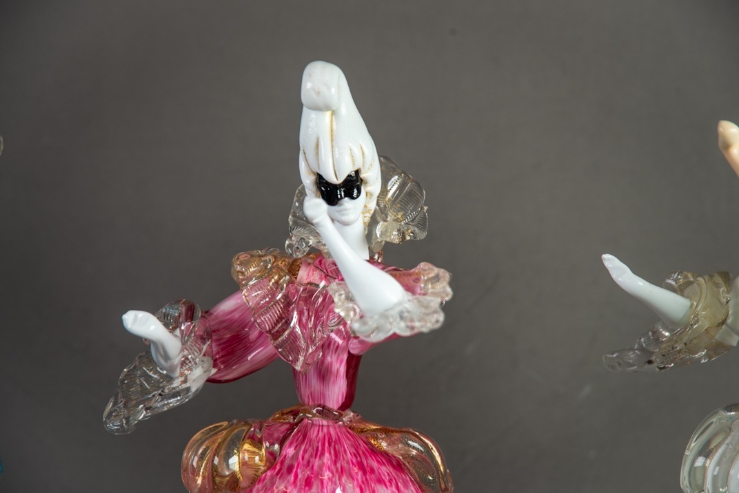 SET OF THREE MURANO COLOURED AND AVENTURINE GLASS MODELS OF DANCING FEMALE FIGURES, each modelled in - Image 3 of 4