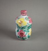 LEO ENNA, DENMARK, HAND PAINTED FAIENCE POTTERY FLASK AND STOPPER, decorated in colours with