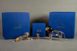 TWO BOXED SWAROVSKI GLASS MODELS OF LIONS, comprising: ANNUAL EDITION 2016, ‘LION AKILI’, 5” (12.