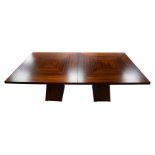 STYLISH MODERN TOLA WOOD EXTENDING DINING TABLE WITH ADDITIONAL LEAF AND SET OF EIGHT HIGH BACK
