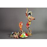 PAIR OF MURANO COLOURED GLASS FIGURES OF HARLEQUINS, each modelled in stylised pose, on a circular