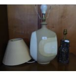 A STYLISH STUDIO POTTERY TABLE LAMP AND ANOTHER TABLE LAMP, WITH SHADES (2)