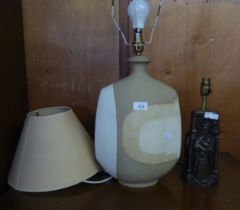 A STYLISH STUDIO POTTERY TABLE LAMP AND ANOTHER TABLE LAMP, WITH SHADES (2)
