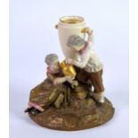 ROYAL WORCESTER PORCELAIN RECEIVER GROUP, painted in colours and gilt and modelled as a girl and boy