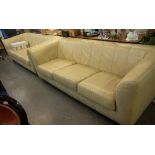 PAIR OF CREAM LEATHER THREE SEATER SOFAS (2)