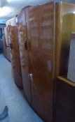 A FRYER'S ART DECO BURR WALNUTWOOD LADIES DOUBLE WARDROBE AND A MATCHING GENT'S SMALLER WARDROBE (2)