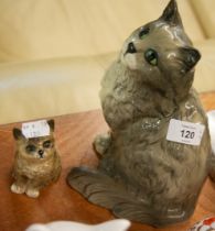 BESWICK POTTERY MODEL OF A SEATED GREY CAT, 8 1/4" (21cm) HIGH, A SIMILAR BUT SMALLER BESWICK SEATED